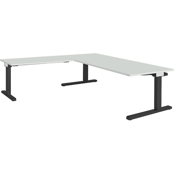 mauser Schreibtisch, verkettet BxT 2000 x 900 mm, Winkelansatz links (Breite 1200 mm) Platte lichtgrau, Gestell anthrazitgrau