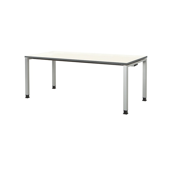 mauser Rechtecktisch, Fußform Quadratrohr HxBxT 680 - 760 x 1800 x 800 mm, Platte melaminharzbeschichtet Platte weiß, Gestell alufarben