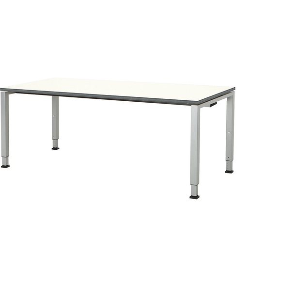mauser Rechtecktisch, Fußform Quadratrohr HxBxT 650 - 850 x 1800 x 800 mm, Platte melaminharzbeschichtet Platte weiß, Gestell alufarben