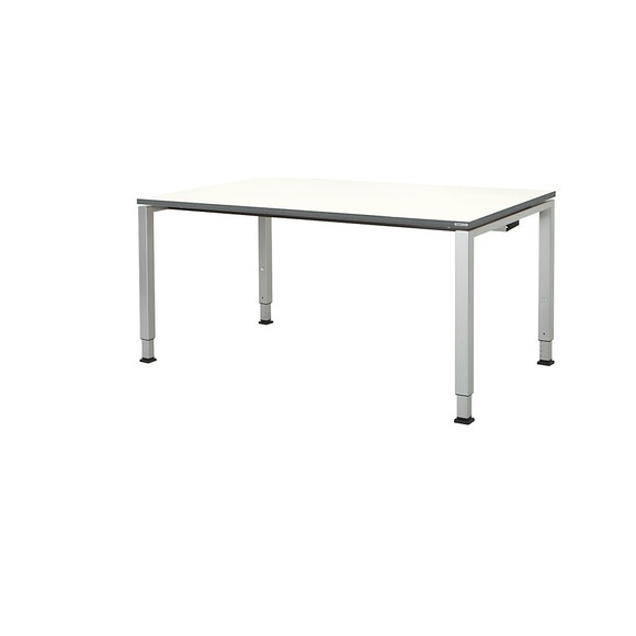 mauser Rechtecktisch, Fußform Quadratrohr HxBxT 650 - 850 x 1600 x 900 mm, Platte melaminharzbeschichtet Platte weiß, Gestell alufarben