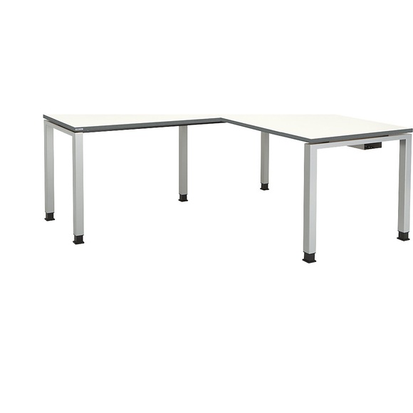 mauser Schreibtisch, verkettet, Fußform Quadrat-/Rechteckrohr HxBxT 680 - 760 x 1600 x 800 mm, Winkelansatz links (Breite 1000 mm) Platte weiß, Gestell