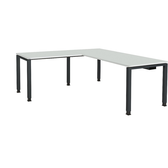 mauser Schreibtisch, verkettet, Fußform Quadrat-/Rechteckrohr HxBxT 680 - 760 x 1800 x 800 mm, Winkelansatz links (Breite 1000 mm) Platte lichtgrau, Gestell