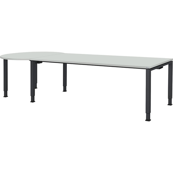 mauser Rechtecktisch BxT 2000 x 900 mm, Ballonansatz links Platte lichtgrau, Gestell anthrazitgrau