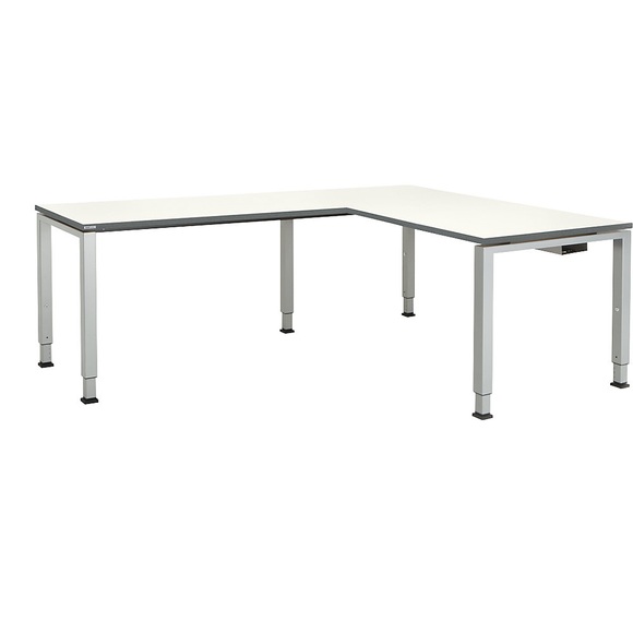 mauser Schreibtisch, verkettet, Fußform Quadrat-/Rechteckrohr HxBxT 650 - 850 x 1600 x 800 mm, Winkelansatz links (Breite 1200 mm) Platte weiß, Gestell