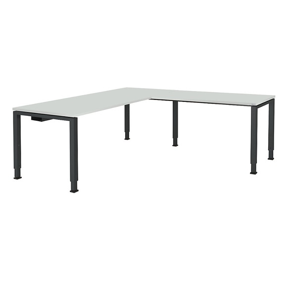 mauser Schreibtisch, verkettet, Fußform Quadrat-/Rechteckrohr HxBxT 650 - 850 x 1800 x 800 mm, Winkelansatz rechts (Breite 1200 mm) Platte lichtgrau, Gestell