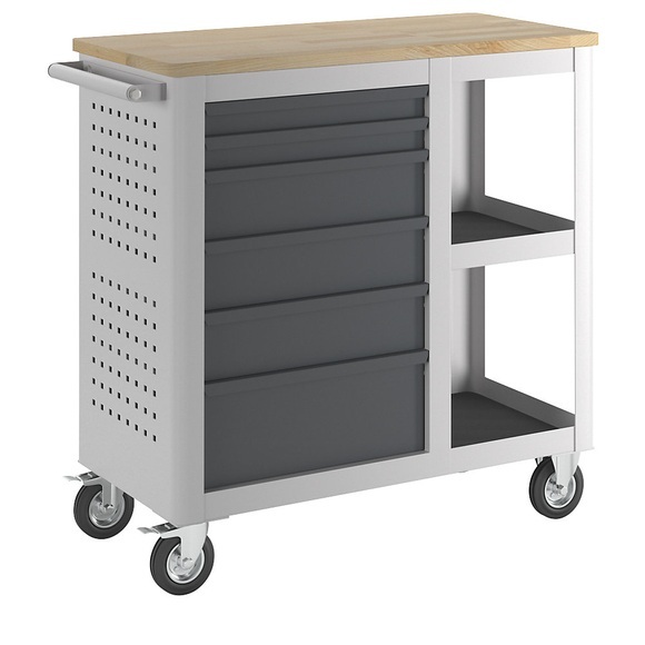 QUIPO Montagewagen LxB 965 x 460 mm, mit 2 Ablagefächern Korpus lichtgrau