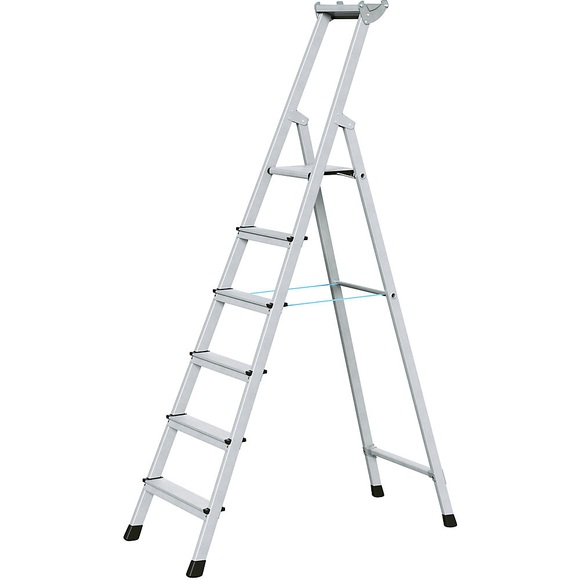 ZARGES Profi-Stufenleiter, einseitig begehbar Aluminium eloxiert, mit Werkzeugablage, für Handwerk und Industrie 6 Stufen inkl. Plattform
