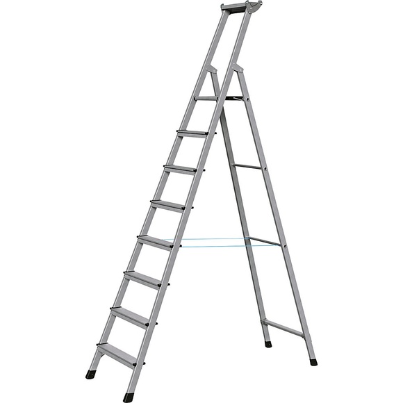 ZARGES Profi-Stufenleiter, einseitig begehbar Aluminium eloxiert, mit Werkzeugablage, für Handwerk und Industrie 8 Stufen inkl. Plattform