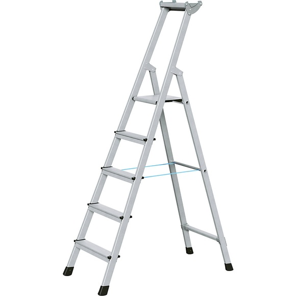 ZARGES Profi-Stufenleiter, einseitig begehbar Aluminium eloxiert, mit Werkzeugablage, für Handwerk und Industrie 5 Stufen inkl. Plattform