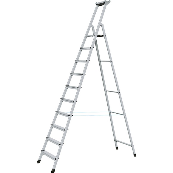 ZARGES Profi-Stufenleiter, einseitig begehbar Aluminium eloxiert, mit Werkzeugablage, für Handwerk und Industrie 10 Stufen inkl. Plattform
