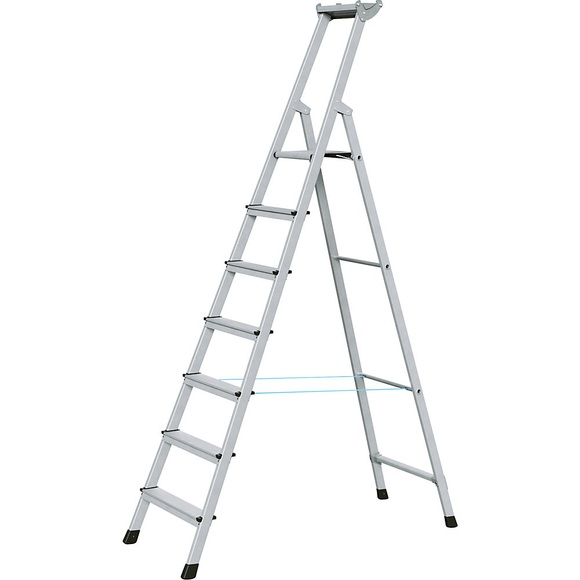 ZARGES Profi-Stufenleiter, einseitig begehbar Aluminium eloxiert, mit Werkzeugablage, für Handwerk und Industrie 7 Stufen inkl. Plattform
