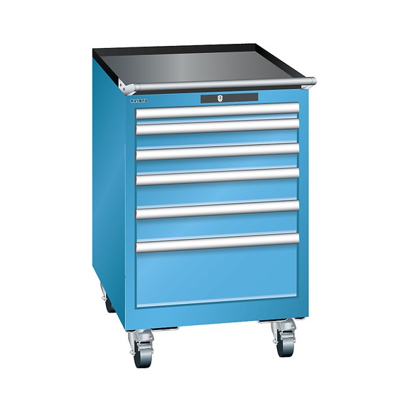 Lista Schubladenschrank, Breite 564 mm, fahrbar 6 Schubladen, HxT 890 x 572 mm lichtblau