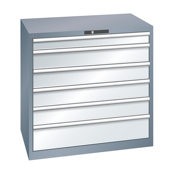 Lista Schubladenschrank, Stahlblech HxB 1000 x 1023 mm, 6 Schubladen Tragkraft 200 kg, grau metallic / lichtgrau