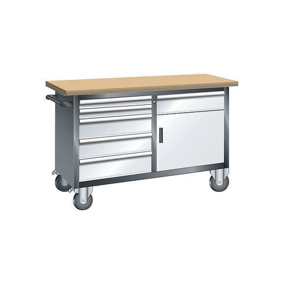 Lista Systemwerkbank, fahrbar 6 Schubladen, 1 Tür, 1 Fachboden Korpus grau metallic, Front lichtgrau