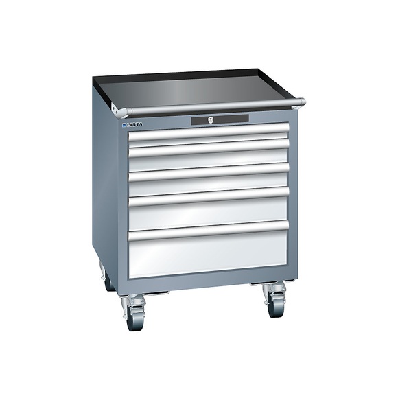 Lista Schubladenschrank, Breite 564 mm, fahrbar 5 Schubladen, HxT 723 x 572 mm grau metallic / lichtgrau