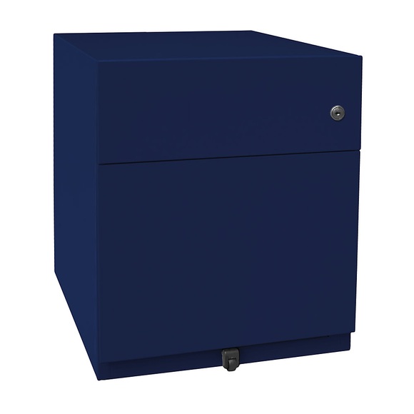 BISLEY Rollcontainer Note™, mit 1 Hängeregistratur, 1 Universalschublade HxBxT 495 x 420 x 565 mm, mit Griffleiste oxfordblau