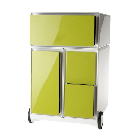 PAPERFLOW Rollcontainer aus Kunststoff 1 Schublade, 1 Hängeregistraturschub, 2 CD-Schübe weiß / grün