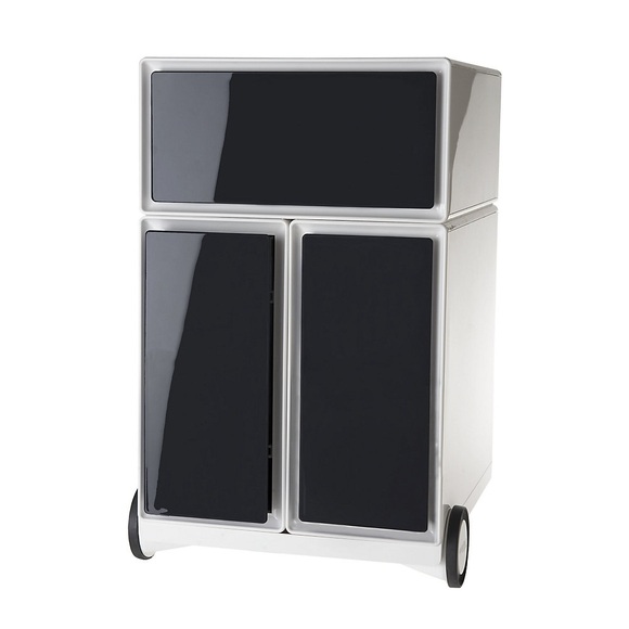 PAPERFLOW Rollcontainer aus Kunststoff 1 Schublade, 2 Hängeregistraturschübe weiß / schwarz