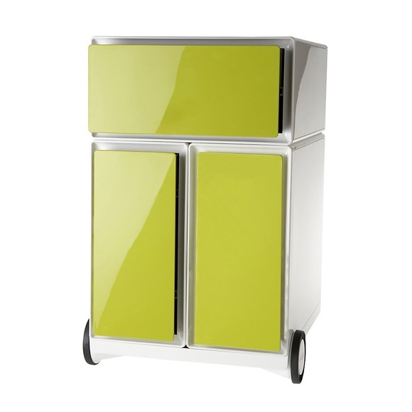 PAPERFLOW Rollcontainer aus Kunststoff 1 Schublade, 2 Hängeregistraturschübe weiß / grün