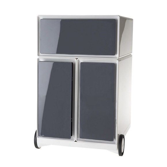 PAPERFLOW Rollcontainer aus Kunststoff 1 Schublade, 2 Hängeregistraturschübe weiß / anthrazit
