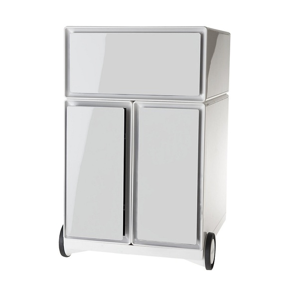PAPERFLOW Rollcontainer aus Kunststoff 1 Schublade, 2 Hängeregistraturschübe weiß / weiß