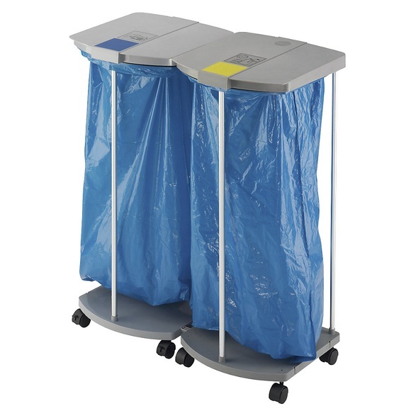 Hailo Müllsackständer-Set ProfiLine WS mit 250 blauen Wertstoffsäcken Gestell 2 x 120 l, HxBxT 1000 x 880 x 450 mm fahrbar