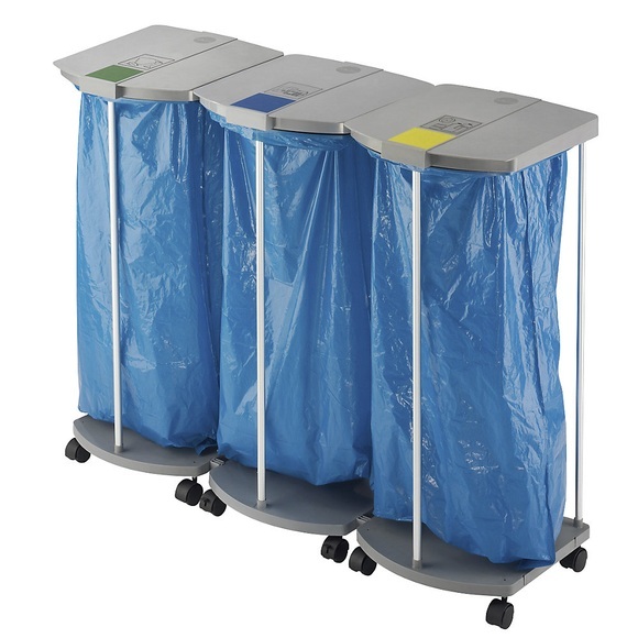 Hailo Müllsackständer-Set ProfiLine WS mit 250 blauen Wertstoffsäcken Gestell 3 x 120 l, HxBxT 1000 x 1330 x 450 mm fahrbar