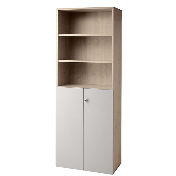 office akktiv ANNY - Kombi-Schrank 5 Fachböden, 2 Flügeltüren Nussbaum-Dekor / alusilber
