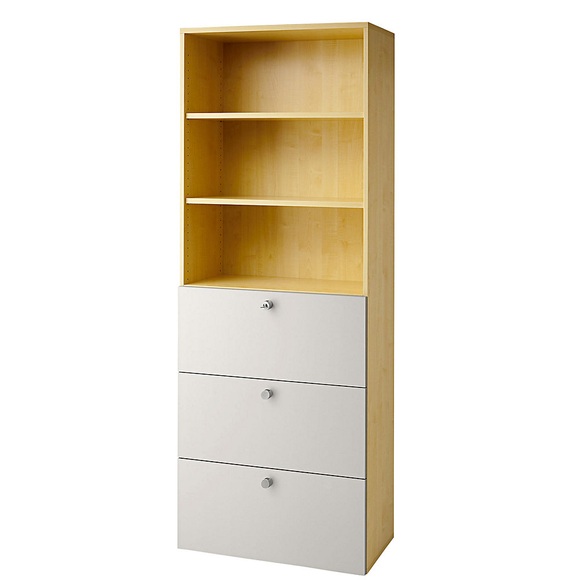 eurokraft pro ANNY - Kombi-Schrank, 2 Fachböden, 3 Hängeregistraturschübe, Ahorn-Dekor / alusilber