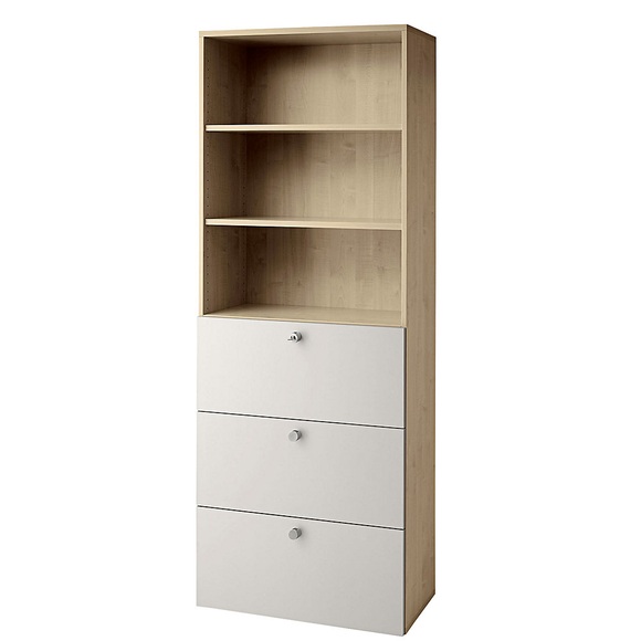 eurokraft pro ANNY - Kombi-Schrank, 2 Fachböden, 3 Hängeregistraturschübe, Nussbaum-Dekor / alusilber