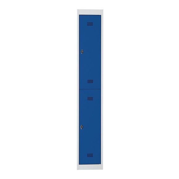 Wolf Stahlspind, zerlegt 2 Abteile, Höhe 840 mm, Breite 300 mm, 1 Kleiderstange Anbauelement, lichtgrau / enzianblau