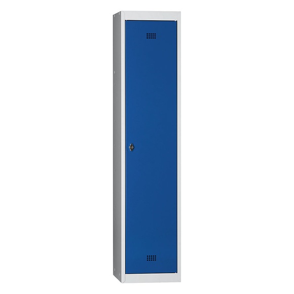 Wolf Stahlspind, zerlegt 1 Abteil, Höhe 1700 mm, Breite 400 mm, 1 Hutboden, 1 Kleiderstange Grundelement, lichtgrau / enzianblau