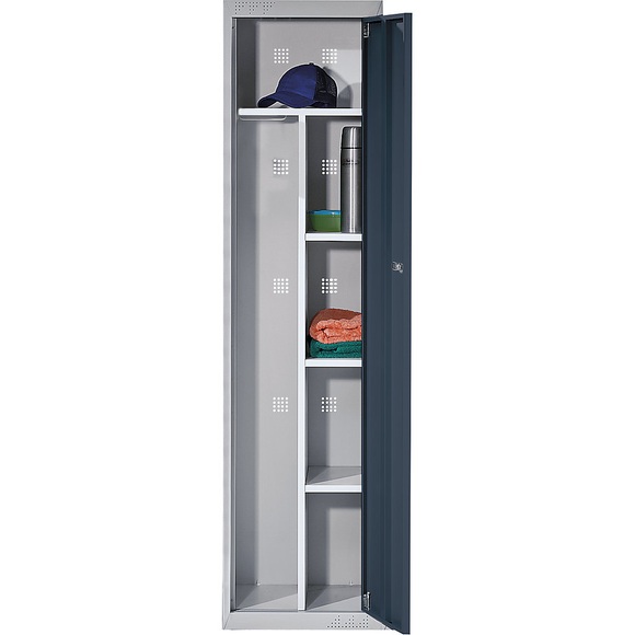 QUIPO Stahlschrank 1 Hutboden, 3 Fachböden lichtgrau / basaltgrau, Grundelement