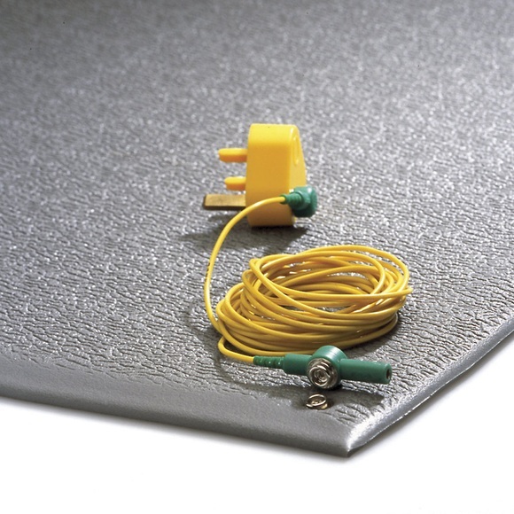 Anti-Ermüdungsmatte, ableitend mit Erdungskabel, PVC grau LxB 1500 x 900 mm