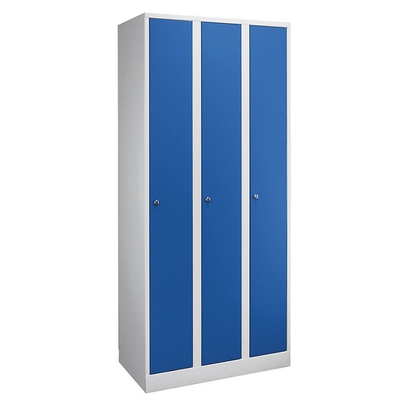 Wolf Garderobenschrank in Komfort-Größe 3 Abteile, Abteilbreite 400 mm lichtgrau / enzianblau