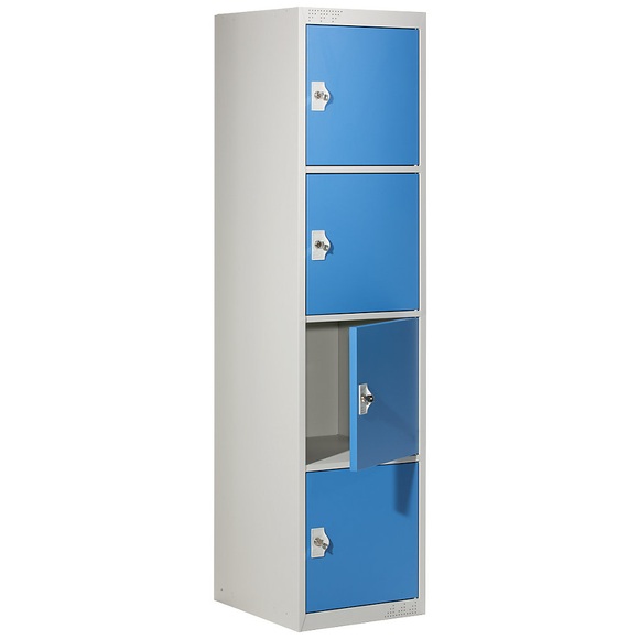 QUIPO Schließfachschrank mit 4 Einzelschließfächern HxBxT 1800 x 450 x 500 mm lichtgrau / lichtblau, Grundelement