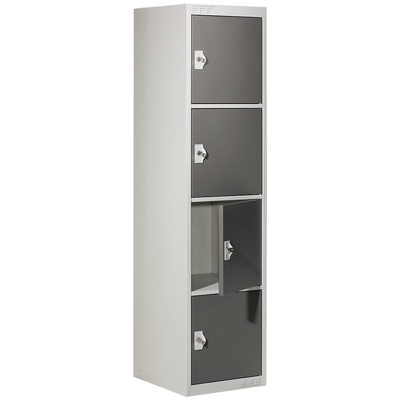 QUIPO Schließfachschrank mit 4 Einzelschließfächern HxBxT 1800 x 450 x 500 mm lichtgrau / basaltgrau, Grundelement