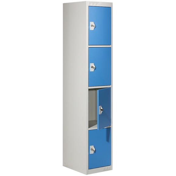 QUIPO Schließfachschrank mit 4 Einzelschließfächern HxBxT 1800 x 300 x 500 mm lichtgrau / lichtblau, Grundelement