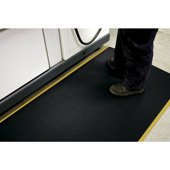 Anti-Ermüdungsmatte PVC mit Hammerschlagoptik, Höhe 9 mm 900 x 18300 mm, schwarz/gelb