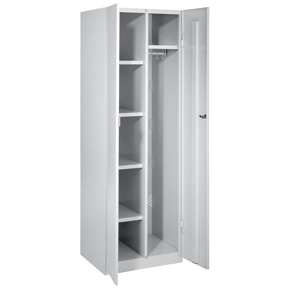 Wolf Stahlschrank Breite 600 mm, 4 Böden, 1 Garderobe Türen lichtgrau