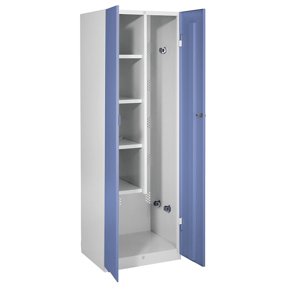 Wolf Stahlschrank Breite 600 mm, 4 Böden, 1 Geräteabteil Türen taubenblau