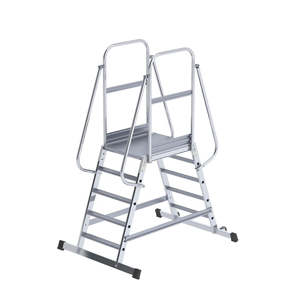 EUROKRAFT Alu-Podestleiter beidseitig begehbar, fahrbar 2 x 5 Stufen