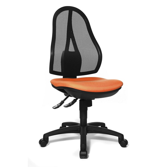 Topstar Bürodrehstuhl ohne Armlehnen, Netzrückenlehne schwarz Bezug orange
