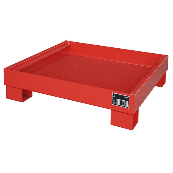 Stahl-Auffangwanne für 60-l-Fass LxBxH 800 x 900 x 220 mm lackiert rot RAL 3000, ohne Gitterrost