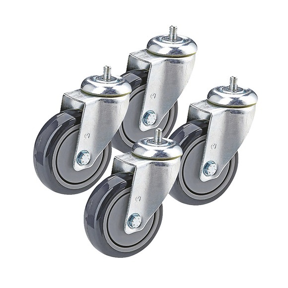 Proroll Gummireifen thermoplastisch, Set-Angebot 4 x Lenkrolle mit Gewindestift Rad-Ø x Breite 50 x 18 mm