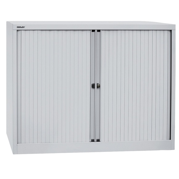 BISLEY Euro-Rollladenschrank Breite 1200 mm, 2 Fachböden lichtgrau