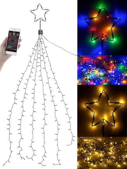 Lunartec Christbaum-Überwurf-Lichterkette, 180 RGBW-LEDs, Bluetooth & App, IP44
