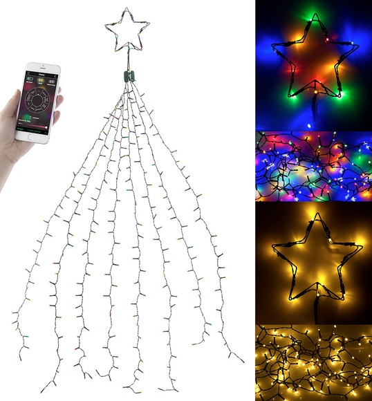 Lunartec Christbaum-Überwurf-Lichterkette, 320 RGBW-LEDs, Bluetooth & App, IP44
