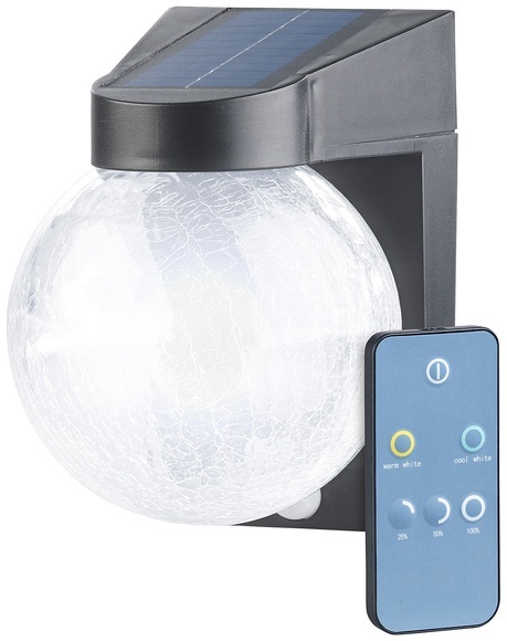 Luminea Solar-LED-Wandleuchte im Crackle-Glas-Design, PIR-Sensor, 200 Lumen