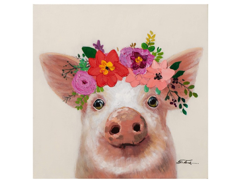 Bild Kleines Schweinchen mit Blumen Dekoration